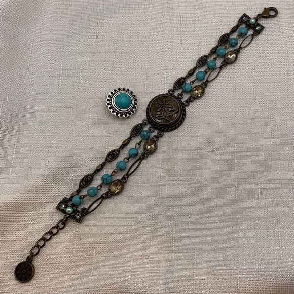 💗Bronze Bead & Chain Ginger Snaps & Co. Snap Button Bracelet with 2 Charms - Picture 6 of 13